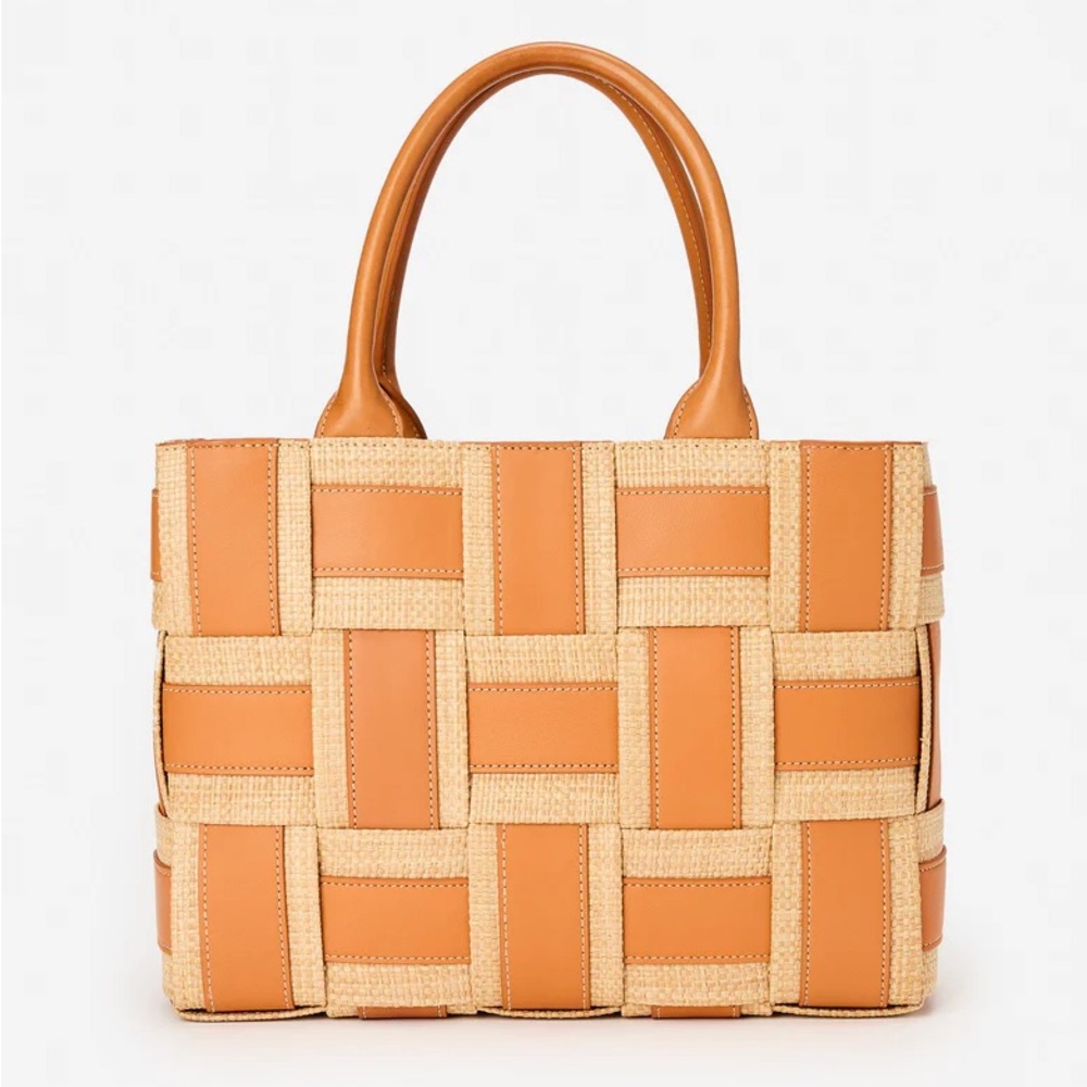 J.McLaughlin| Tan and Cream Woven Tote Bag